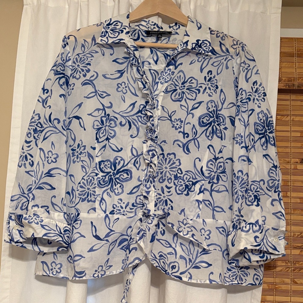 Jones New York Blue Floral Button Down Shirt